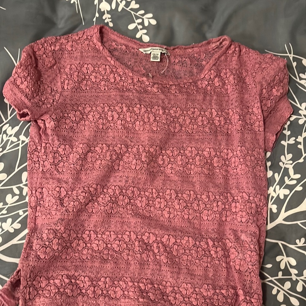 American Eagle outfitters pink lace see-through shirt